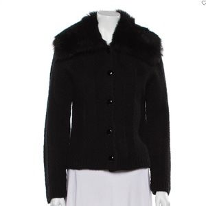 Ralph Lauren black cashmere jacket with fur collar
